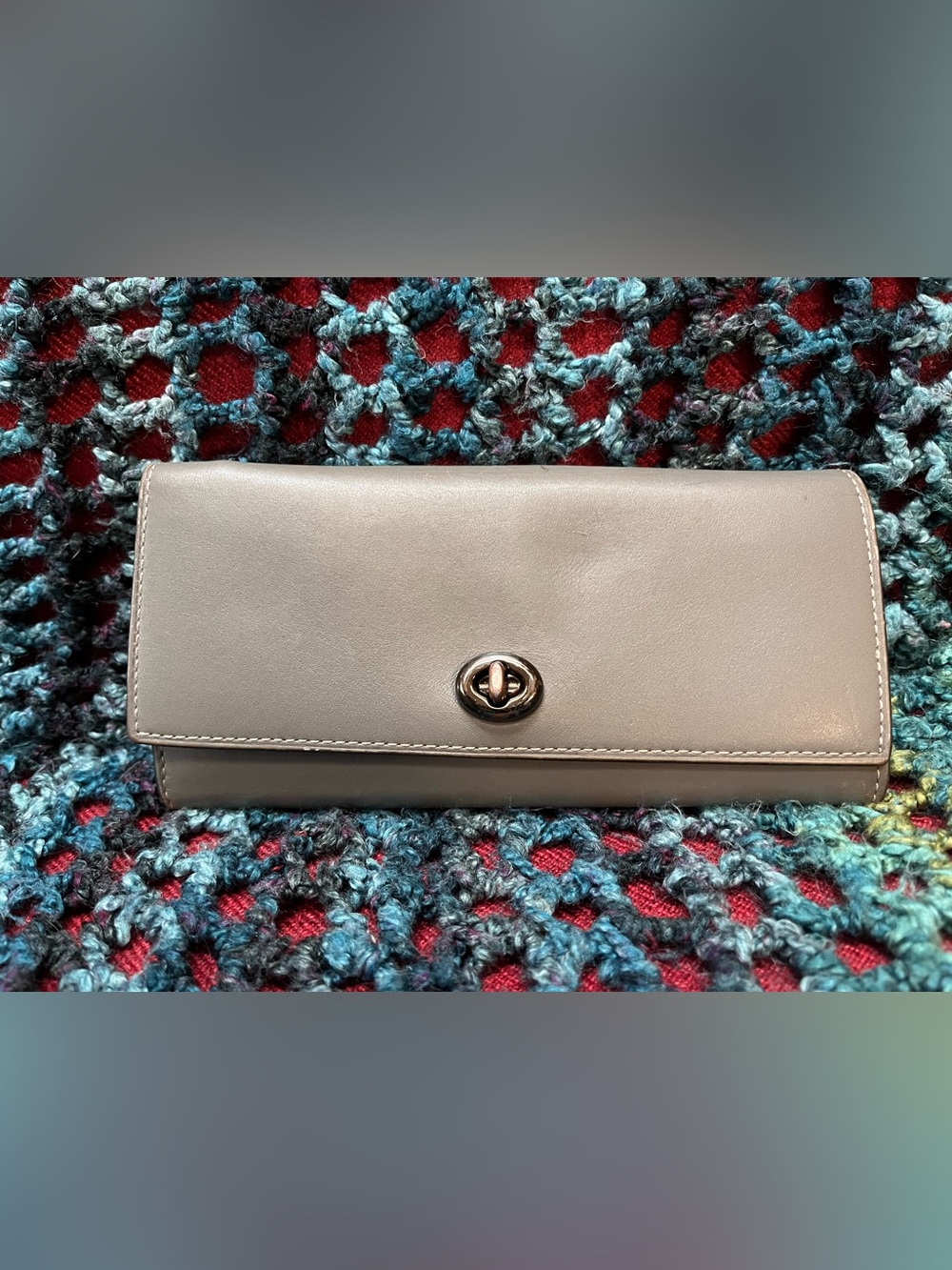 Coach Gray Turnlock Glovetanned Leather Long Wallet